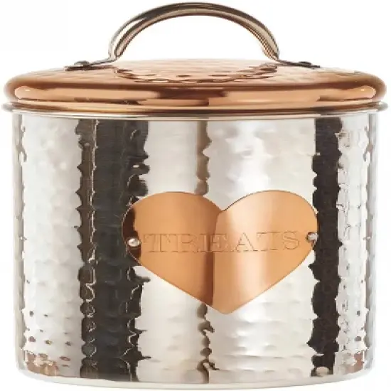 Amici Pet Rosie Silver/Rose Gold Metal Treats Canister 2 Size Set, Pet Food Storage Containers, Dog Food Jar with Lid,38 & 104 Ounce image {2}