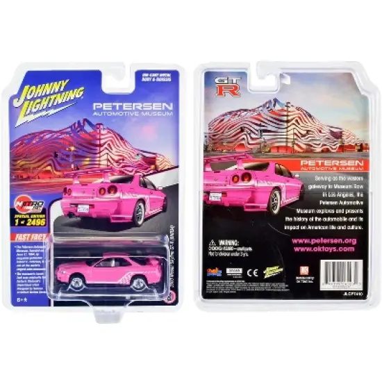 2000 Nissan Skyline GT-R (BNR34) RHD Pink w/White Graphics & Interior Ltd Ed 1/64 Diecast Model Car by Johnny Lightning image {2}
