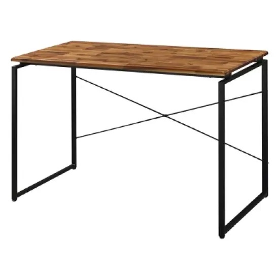GlasFlength Desks Metal Frame Rustic Computer Desk Gaming Desk Home Office Desk Simple Design for Small Spaces, Brown, 47.5"*22.5"*28.5" image {3}