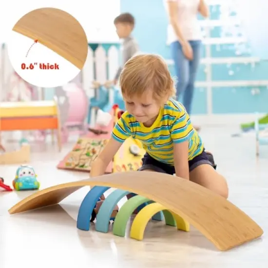 Babyjoy Wooden Wobble Balance Board 35.5" Rocker Yoga Curvy Board Toy Kids Adult image {7}