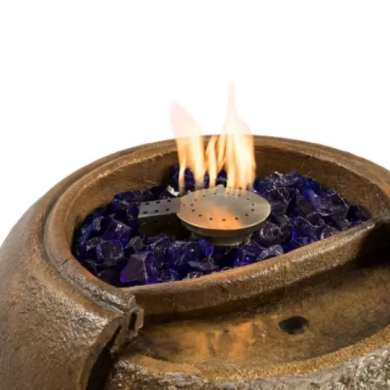Teamson Home Outdoor 22 Inch Water Fountain Pot with Fire Pit and Fire Glass, Brown image {3}