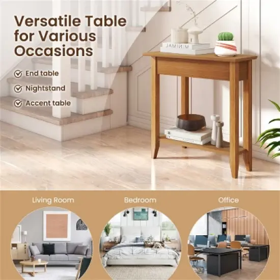 MOEPISY 2 Tier Wedge Narrow End Table with Storage Shelf and Solid Wood Legs image {6}