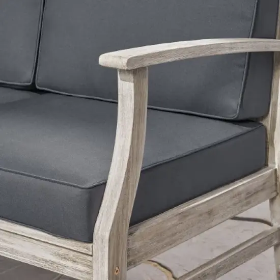 Perla 4pc Acacia Wood Sectional Sofa Light Gray/Dark Gray - Christopher Knight Home image {3}