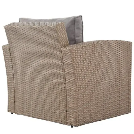 4pc Outdoor Wicker Conversation Set with Cushions - Gray - GODEER image {7}