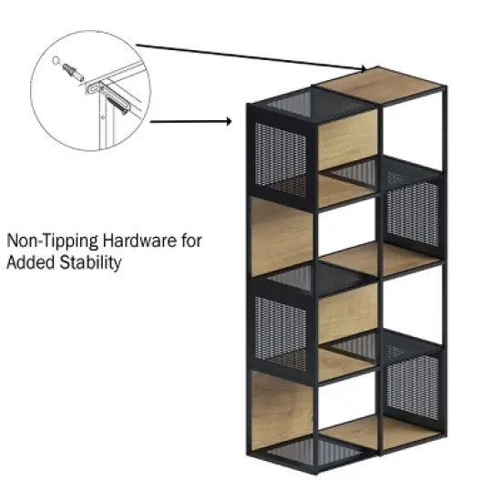 Lavish Home Freestanding 4-Tier Cube Storage Bookshelf &ndash; Industrial Wood and Metal Shelving, Oak/Black image {3}