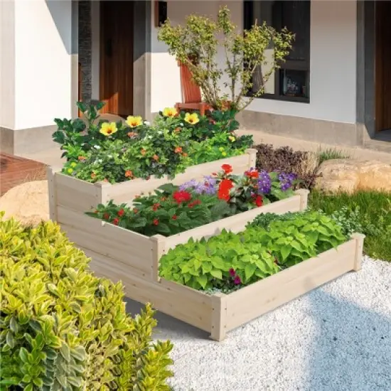 Yaheetech 3 Tier Raised Garden Bed Elevated Flowers Vegetables Planter Wood image {1}