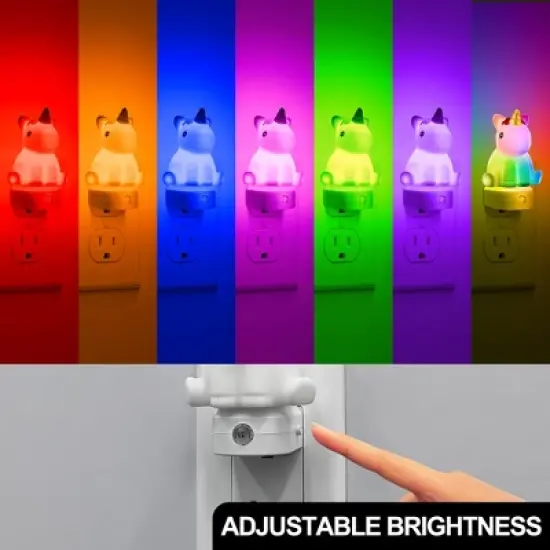 DORESshop 0.5W Plug-in Light Sensor Night Light, Unicorn Design, White Housing with Dual Plug, 3000K Warm White to RGB Gradient image {3}