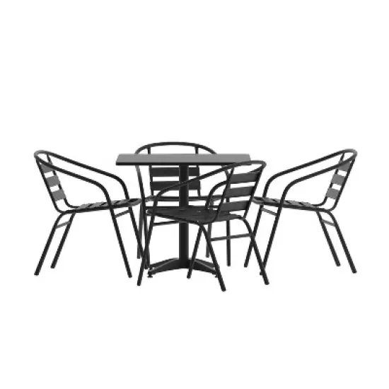 Emma and Oliver 31.5'' Square Aluminum Indoor-Outdoor Table Set with 4 Slat Back Chairs image {12}