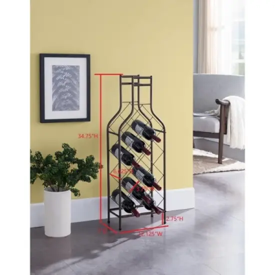 Kings Brand Furniture 12 Bottles Freestanding Floor Metal Wine Rack Wine Bottle Holders Stands for Home with Bottle Shape Bar Stand for Liquor, Pewter image {3}