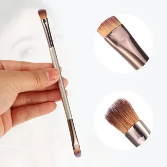 Unique Bargains Double-ended Wooden Handle Makeup Brushes and Sets Champagne 2 Pcs image {4}