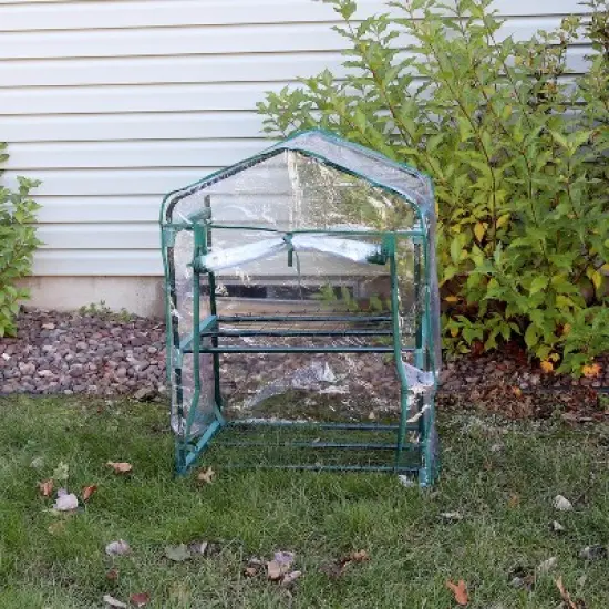 Sunnydaze Outdoor Portable Growing Rack 2-Tier Greenhouse with PVC Roll-Up Door - 2 Shelves - Clear image {1}