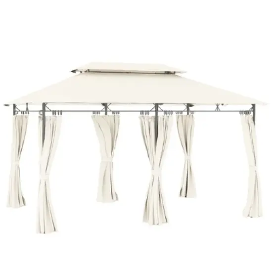 Outsunny&nbsp;10'&nbsp;x&nbsp;13' Patio Gazebo, Double Roof Outdoor Gazebo with Curtains and Metal Frame for Garden, Lawn, Backyard and Deck, Cream White image {6}