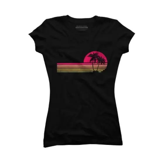 Junior's Design By Humans Retro Palm Tree Sun Rise By TheEightTees T-Shirt image {3}