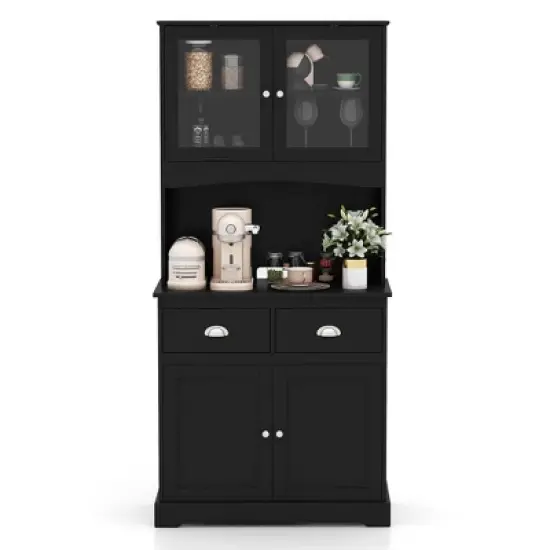 Costway 67'' Storage Cabinet Closet Kitchen Pantry Cupboard with Adjustable Shelves Black/White image {8}