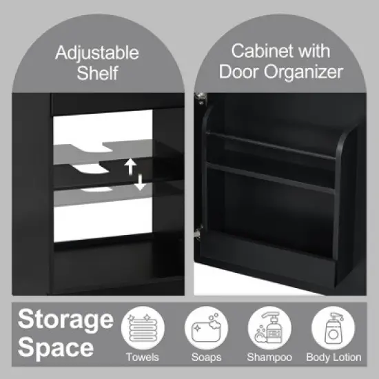 20"W Bathroom Vanity with Ceramic Sink, Bathroom Cabinet with Storage Rack, Adjustable Shelf and Soft Closing Door-Christopher Knight Home image {3}