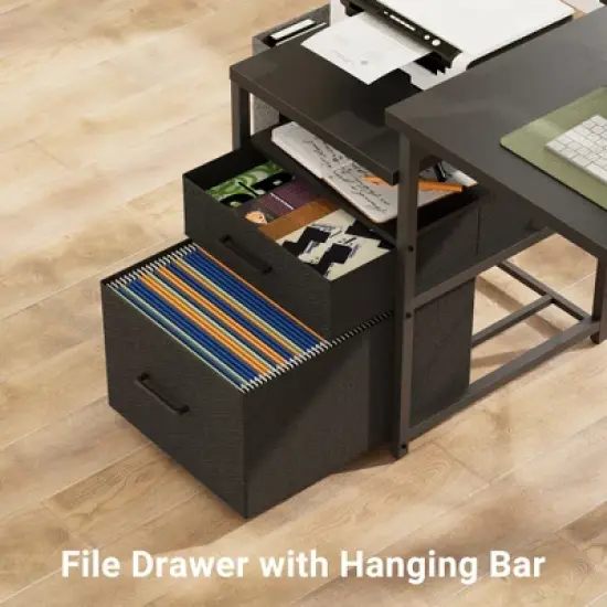 Aheaplus Reversible L Shaped Computer Desk, Home Office Desk with Fabric File Drawers image {4}