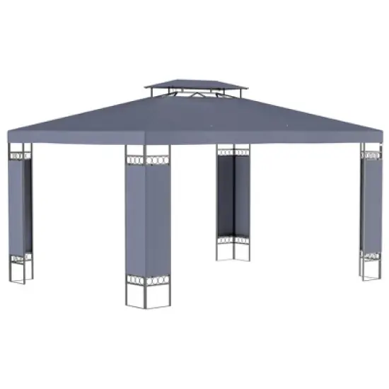 DOMETOUR Outsunny 10' x 13' Patio Gazebo, Double Roof Outdoor Shelter with Screen, for Garden, Lawn, Backyard, Deck, Gray image {10}