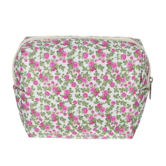 Unique Bargains Portable Peony Cosmetic Bag White Pink 1 Pc image {3}