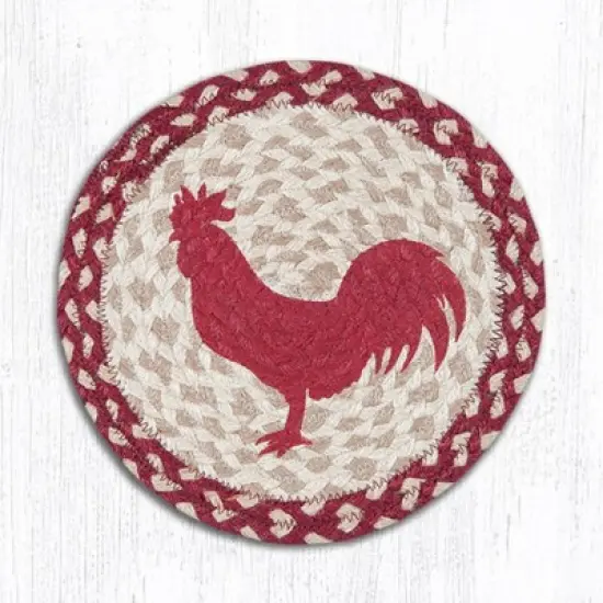 Earth Rugs Round Trivet &ndash; Red Rooster Printed Country Farm Design, 10"x10", Braided Natural Jute image {1}