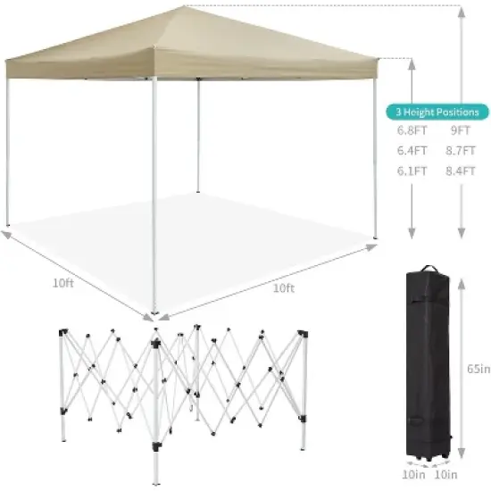 Acekool Pop Up Canopy Tent, Easy Up Outdoor Shelter with Mosquito Netting, Sun Shade, 3 Adjustable Heights, Wheeled Bag for Patio, Camping, Picnic image {4}