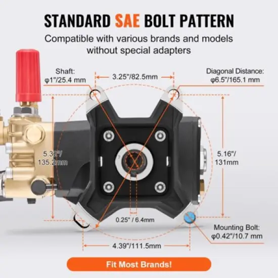 VEVOR Pressure Washer Pump, 1" Shaft Horizontal Triplex Plunger, 4200 PSI, 4.2GPM, Replacement Power Washer Pumps Kit with 5 Nozzles, Black image {5}