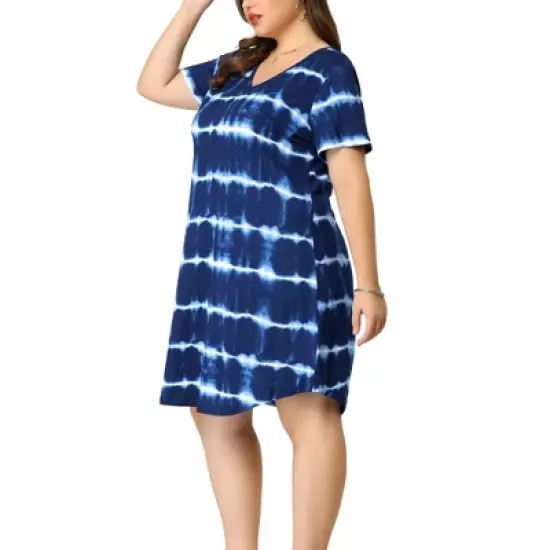 Agnes Orinda Women's Plus Size Tie Dye Trendy V Neck High Low Hem Casual Dresses image {1}