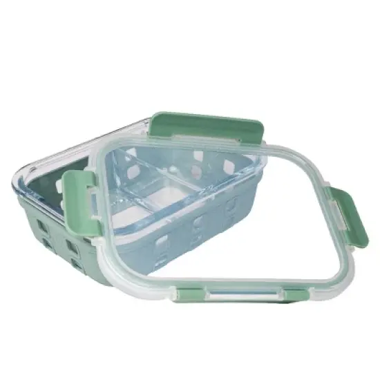 Lexi Home 35 oz 2-Compartment Meal Prep Glass Container with Chic Sage Silicone Sleeve image {2}