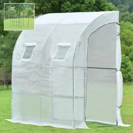 Aoodor 6.7ft. x 3.3ft. x 7.2ft. Outdoor Walk-in Greenhouse Lean to Portable Wall Two Doors image {3}