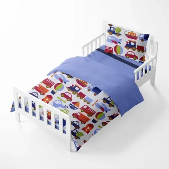 Bacati - Transportation Blue Navy Green Red Orange 4 pc Toddler Bedding Set image {2}