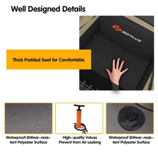 Costway Inflatable Fishing Float Tube w/Pump & Storage Pockets & Fish Ruler Gray\Beige\Green image {4}