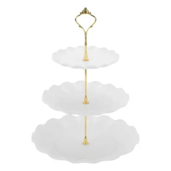 Unique Bargains 3 Tier Dessert Cupcake Stand Round Cup Cake Holder Tower White Gold Tone image {6}
