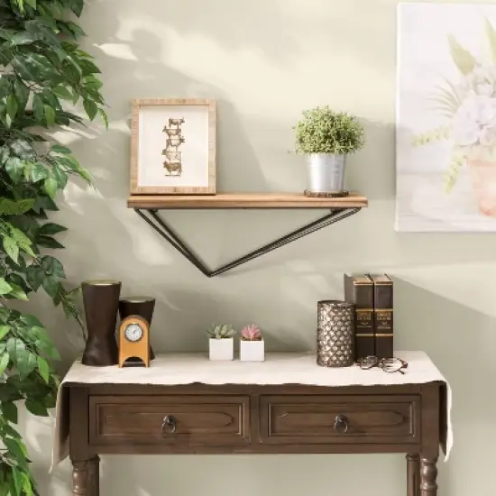 Wall Mount Floating Shelf with Diamond Shaped Iron Bracket Brown - Danya B. image {2}