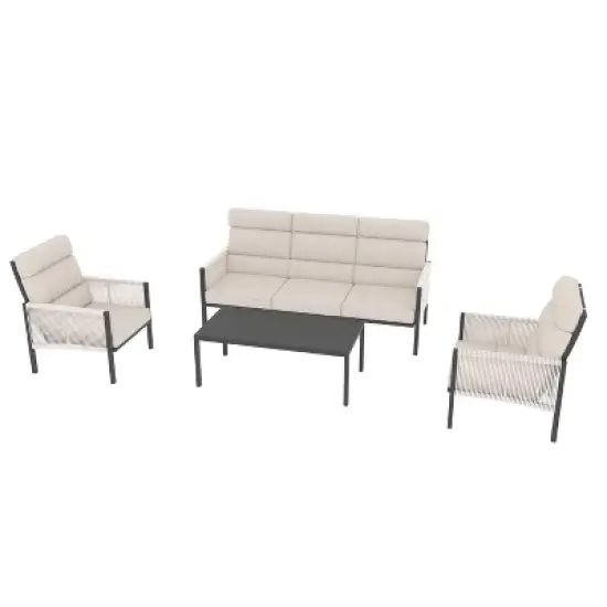 XINGHANZHENXUAN Blue 4-Piece Patio Dining Set, Rust-Resistant Outdoor Furniture with Comfortable Seating and Modern Design image {10}