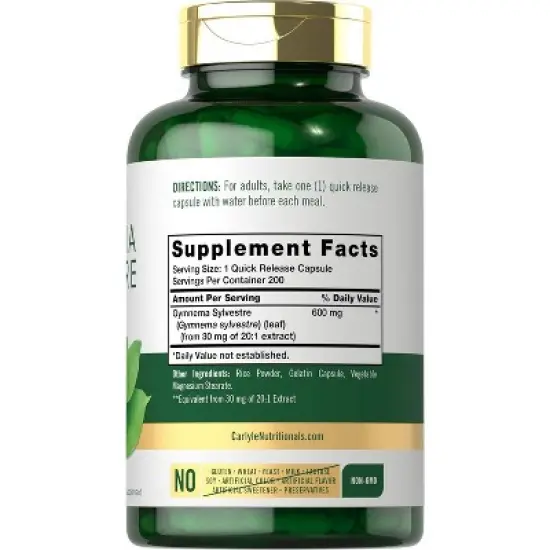 Carlyle Gymnema Sylvestre Leaf 600mg | 200 Capsules image {1}