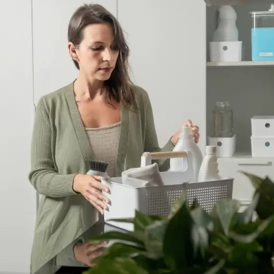 OU 8-Piece Home Cleaning Tools Set &ndash; Silicone Squeegee, Scrub Brushes, Refillable Spray Bottle, Organizer Caddy & More for Bathroom & Kitchen Cleaning image {7}