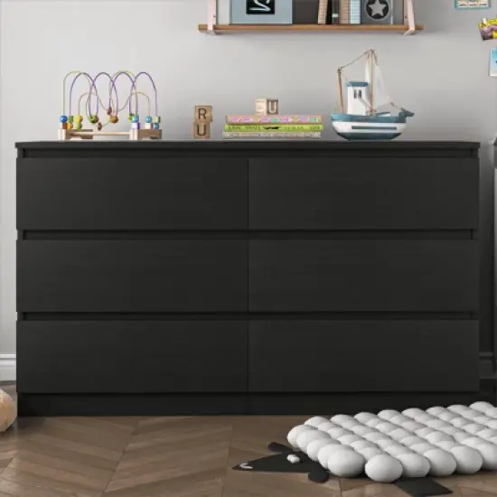 Resenkos 55" Storage Dressers Organizer for Bedroom, Wood 6 Drawers Dresser Chests, Black image {11}