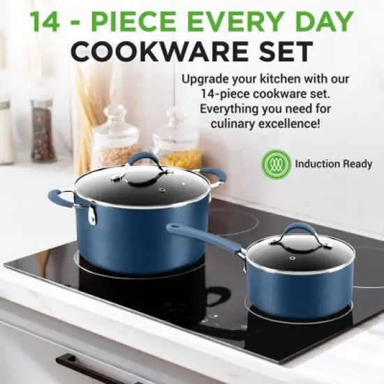 NutriChef 14-Piece Non-Stick Kitchen Cookware Set - Sauce Pots, Fry Pans, Dutch Oven, Soup Ladle, and Kitchen Tools (Blue) image {3}