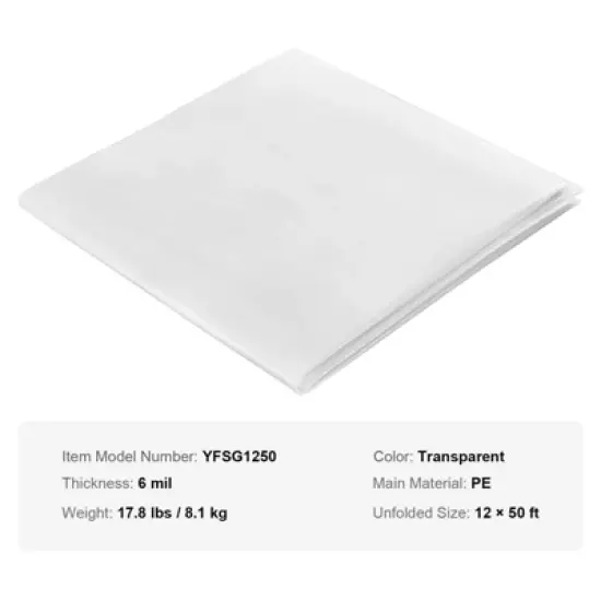 VEVOR Greenhouse Plastic Sheeting 12 x 50 ft, 6 Mil Thickness Clear Greenhouse Film, Polyethylene Film 4 Year UV Resistant, for Gardening, Farming image {7}