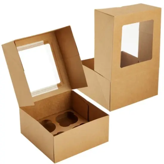 Juvale 24 Pack Cupcake Containers with Windows, 6x6 Boxes with 4 Count Inserts for Muffins (Kraft Paper) image {6}