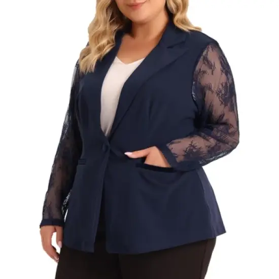 Agnes Orinda Women's Plus Size Work Flat Collar Notch Lapel Lace Front Blazers image {10}
