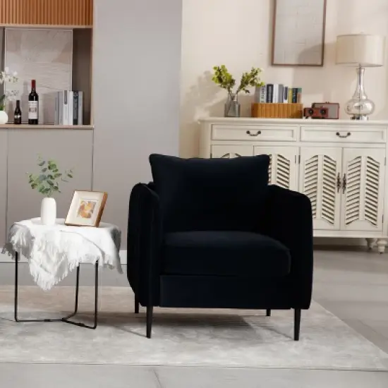 Accent Chair for Living Room, Polyester Comfy Single Sofa Chair Mid-Century Modern Armchair with 1 Pillow and Metal Legs for Bedroom Office Reading image {7}