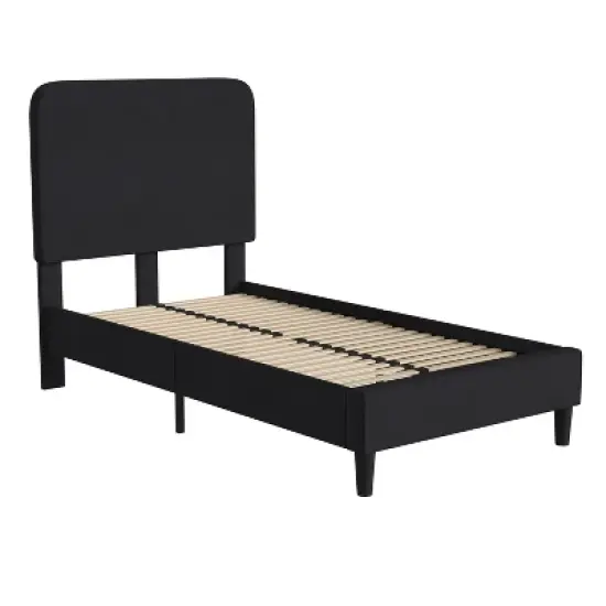 Platform Bed with Headboard and Fabric Upholstered Frame 14 Wooden Slats - Merrick Lane image {4}