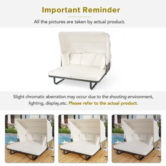 Whisen Outdoor Patio Daybed Rattan Daybed Outdoor Sunbed with Detachable Pillows image {4}