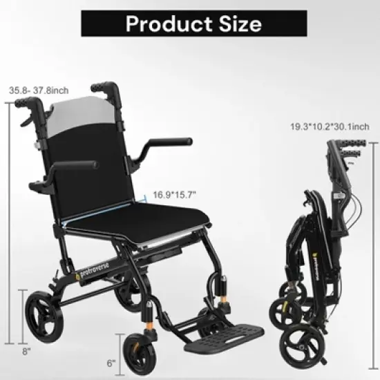 ProTraverse Wheelchairs for Adults, Foldable and Portable Transport Wheelchair, Portable Folding Transfer Wheelchairs for Seniors(Grey) image {2}