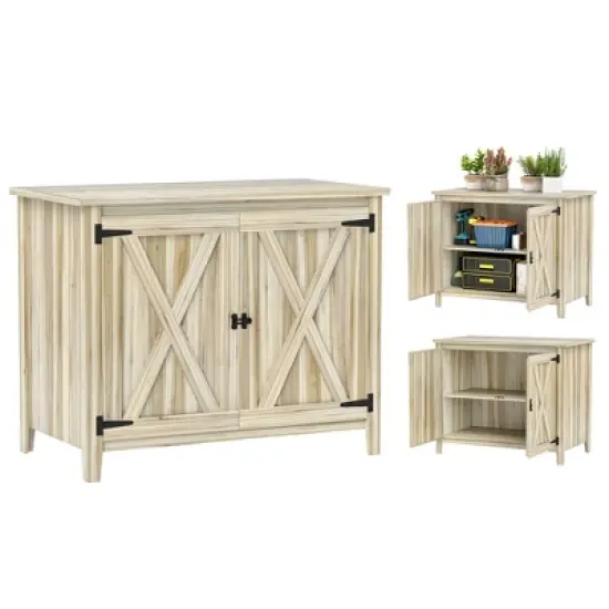 Outsunny Wood Outdoor Storage Cabinet, Compact Garden Shed Potting Shed with Shelf and Double Doors image {7}