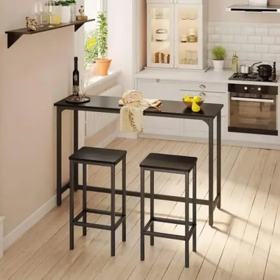 ODK 55 Inch Rectangular Modern Bar Height Narrow Pub, Kitchen, and Dining Table with Metal Legs, Easy to Clean Top, and Fast Assembly, Black image {2}