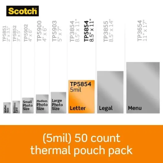 Scotch Letter Size Thermal Laminating Pouches 5 mil 11 1/2 x 9 50/Pack TP585450 image {1}