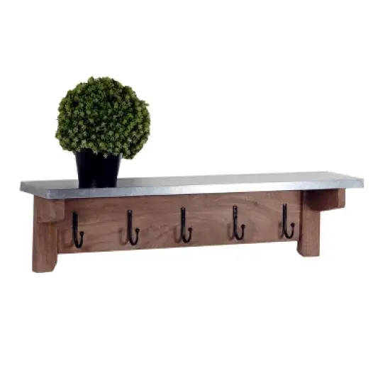 Millwork Bench with Coat Hook Shelf Wood and Zinc Metal Silver/Light Amber - Alaterre Furniture image {4}