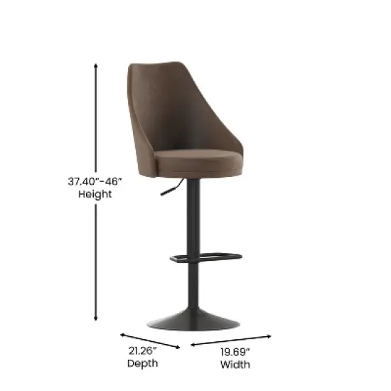 Flash Furniture Chrishelle Set of 2 Commercial Adjustable Height Barstools with Upholstered Tufted Seats and Pedestal Base with Footring, Black image {6}
