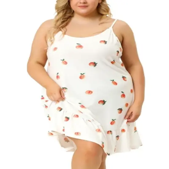 Agnes Orinda Women's Plus Size Sleeveless Fruit Ruffle Hem Nightgown image {1}
